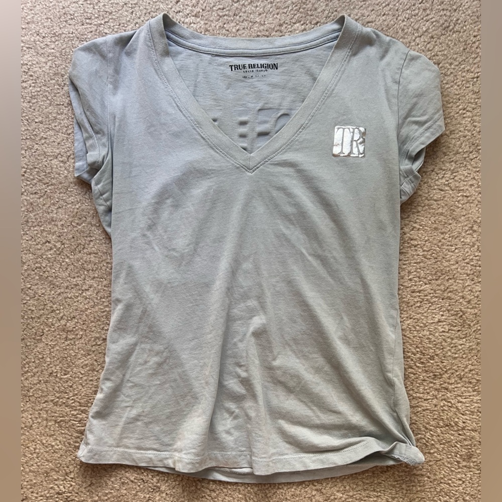 True Religion Small Light Blue Tee Shirt with Logo